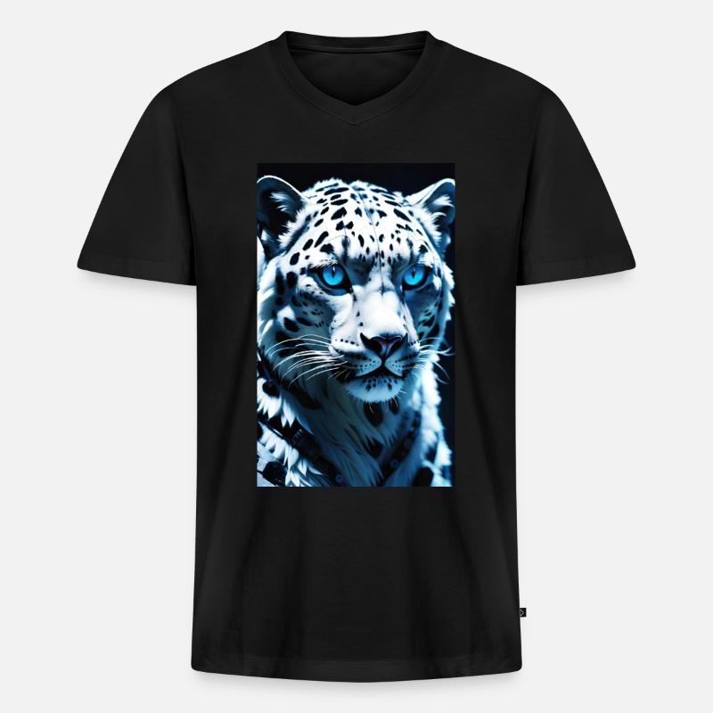 Schneeleopard | Leopard | Raubtier - Männer Premium Bio T-Shirt mit V-Ausschnitt - Schwarz