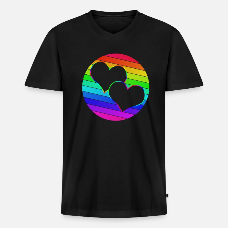 Regenbogen 2 verschlungene Herzen - Männer Premium Bio T-Shirt mit V-Ausschnitt - Schwarz