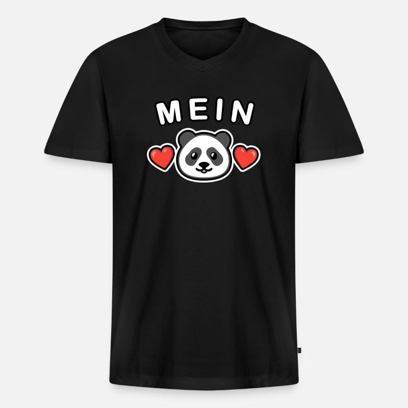 Mein Panda ❤️ - Männer Premium Bio T-Shirt mit V-Ausschnitt - Schwarz