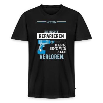 Wenn .. es nicht reparieren kann sind wir verloren - Männer Premium Bio T-Shirt mit V-Ausschnitt - Schwarz - Vorne - Nico (187cm)