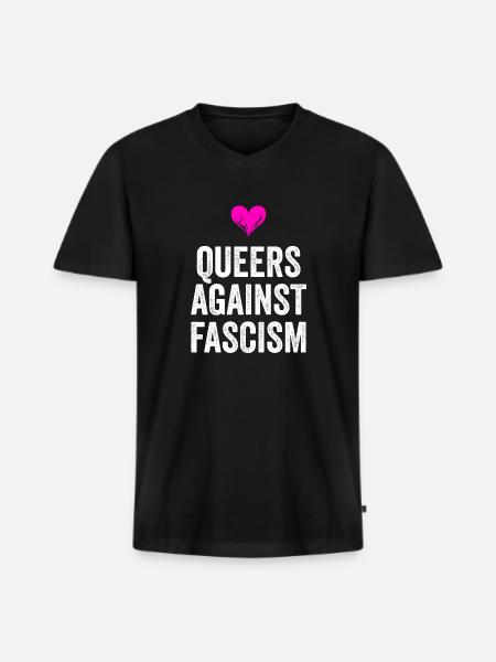 QUEERS AGAINST FASCISM - Männer Premium Bio T-Shirt mit V-Ausschnitt - Schwarz