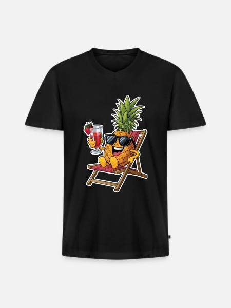 Pineapple - Männer Premium Bio T-Shirt mit V-Ausschnitt - Schwarz