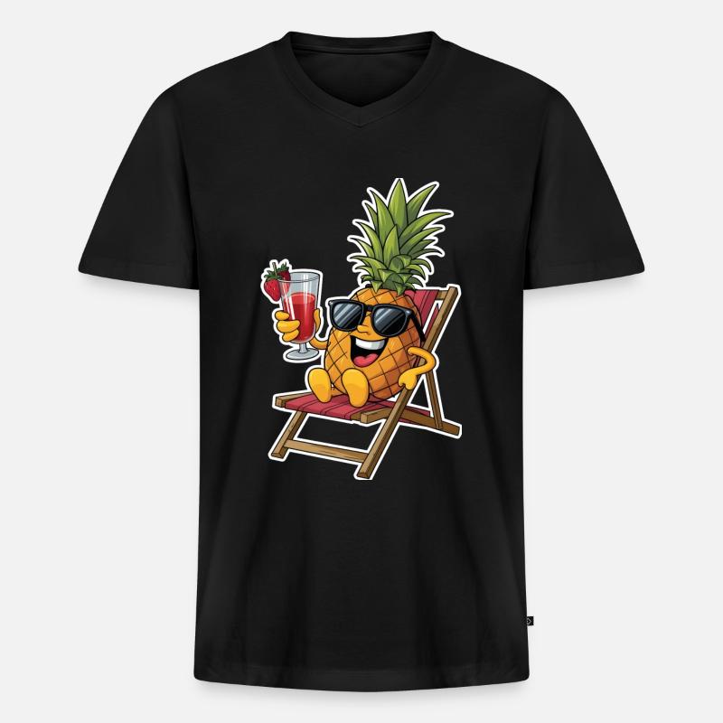 Pineapple - Männer Premium Bio T-Shirt mit V-Ausschnitt - Schwarz