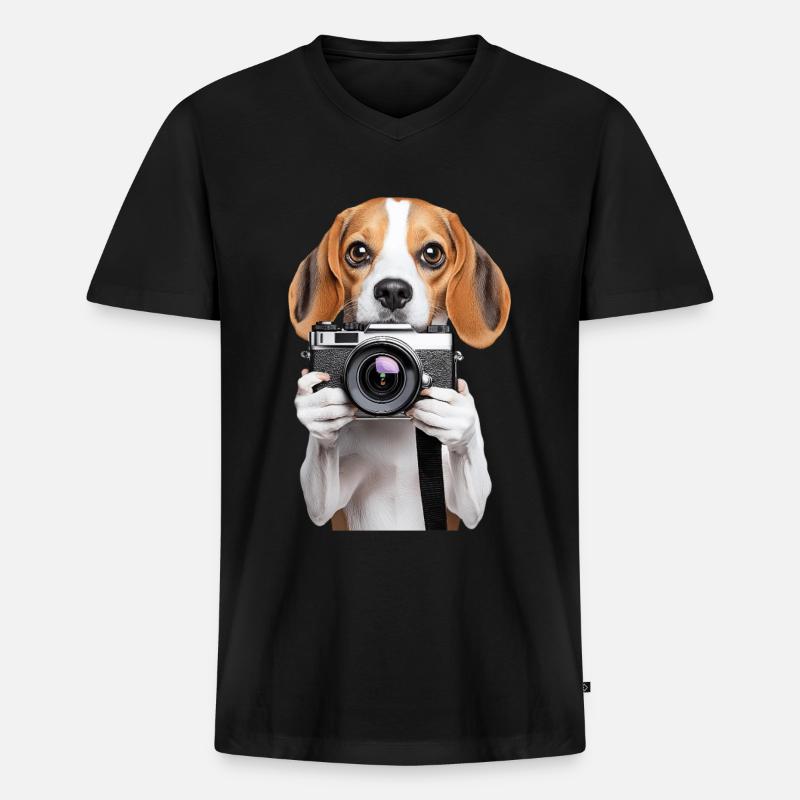 Beagle - Männer Premium Bio T-Shirt mit V-Ausschnitt - Schwarz