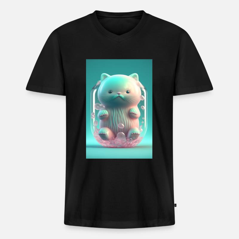 Farbkatze mit Schnurrbart - Männer Premium Bio T-Shirt mit V-Ausschnitt - Schwarz