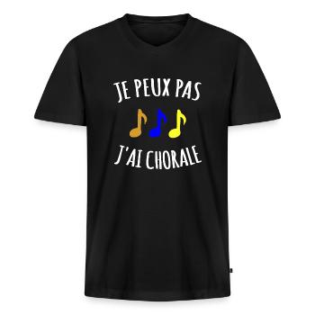 Je peux pas j ai chorale - cadeau chant chanter - T-shirt encolure en V Premium bio Homme - noir - Devant - Nico (187cm)