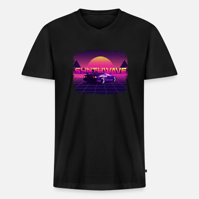 80‘s Synthwave Car Design 🎹🚘 - Männer Premium Bio T-Shirt mit V-Ausschnitt - Schwarz