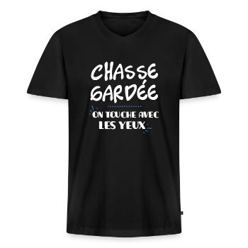 Chasse gardée cadeau couple humour orginal homme - T-shirt encolure en V Premium bio Homme - noir - Devant - Nico (187cm)