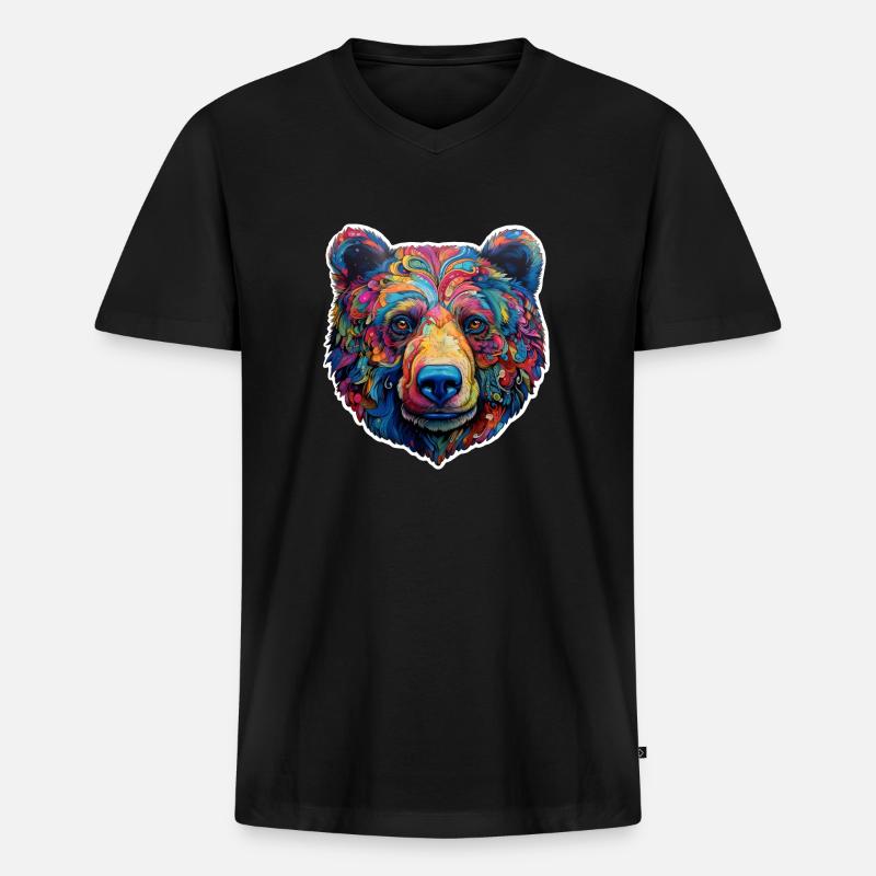 Bär psychedelisch - Männer Premium Bio T-Shirt mit V-Ausschnitt - Schwarz