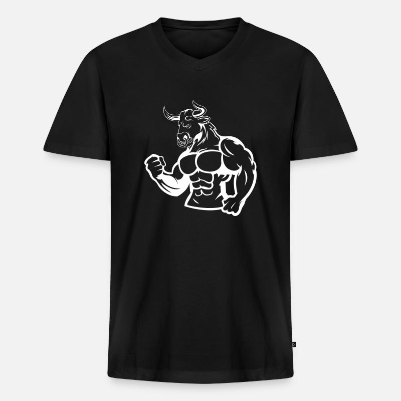 stier 1 - Männer Premium Bio T-Shirt mit V-Ausschnitt - Schwarz
