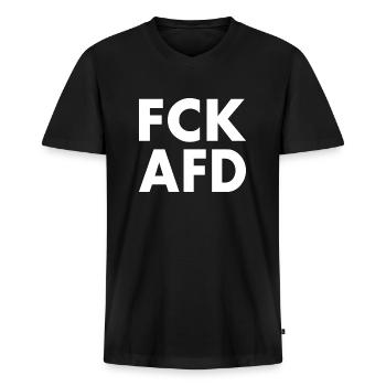 Fck afd - Männer Premium Bio T-Shirt mit V-Ausschnitt - Schwarz - Vorne - Nico (187cm)