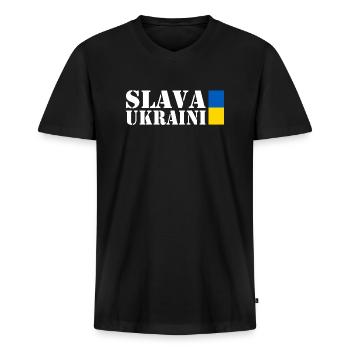 Slava ukraini - Premium økologisk T-shirt med V-hals til mænd - sort - Foran - Nico (187cm)
