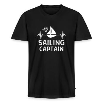 Seefahrer Segeln Seemann Capitän Geschenk Sprüche - Männer Premium Bio T-Shirt mit V-Ausschnitt - Schwarz - Vorne - Nico (187cm)
