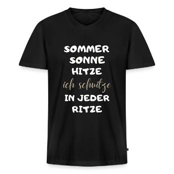 Sommer Sonne Hitze ich schwitze in jeder Ritze neu - Männer Premium Bio T-Shirt mit V-Ausschnitt - Schwarz - Vorne - Nico (187cm)