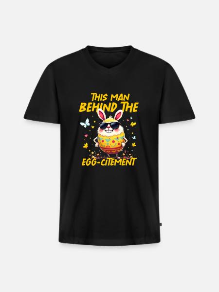 This man behind the egg-citement - Men's Premium Organic T-shirt with V-neck - black