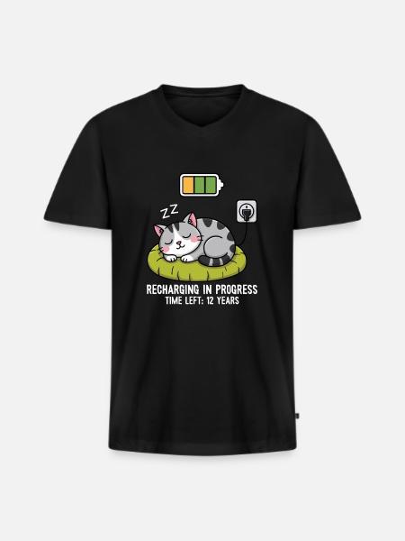 Recharging in Progress Cat - Men's Premium Organic T-shirt with V-neck - black