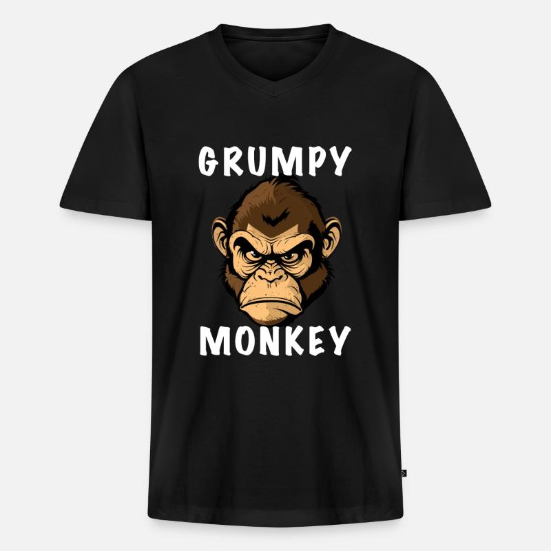 GRUMPY MONKEY - Männer Premium Bio T-Shirt mit V-Ausschnitt - Schwarz