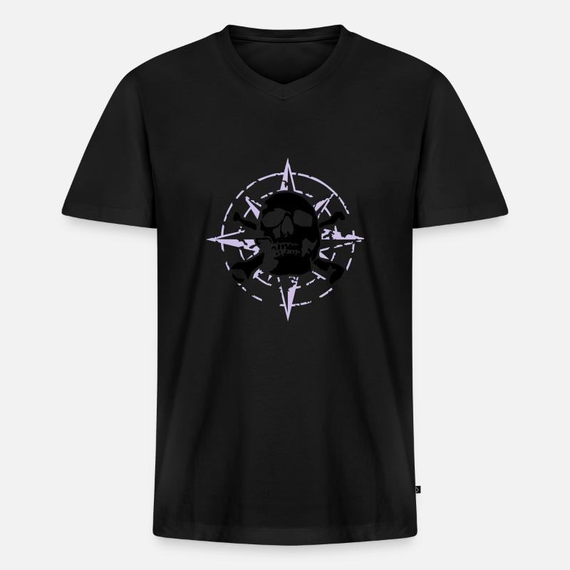 windrose_skull_02_d_3c - Männer Premium Bio T-Shirt mit V-Ausschnitt - Schwarz