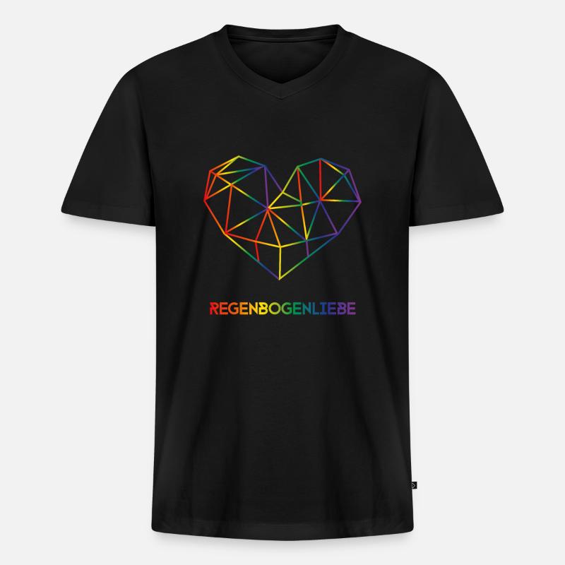 Regenbogenliebe mit geometrischem Herz - Männer Premium Bio T-Shirt mit V-Ausschnitt - Schwarz