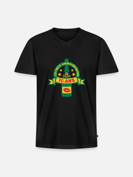 70 ans anniversaire bouteille - T-shirt encolure en V Premium bio Homme - noir