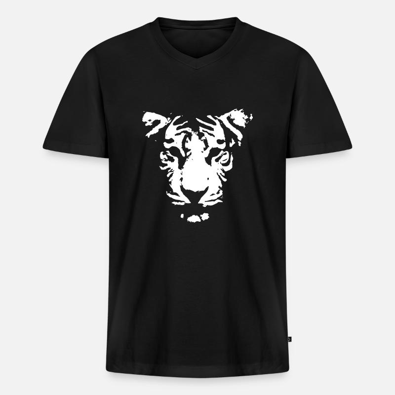 Tigerkopf - Männer Premium Bio T-Shirt mit V-Ausschnitt - Schwarz