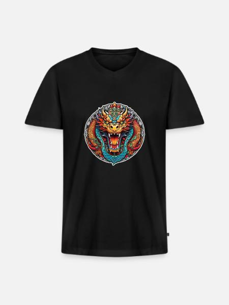 Asian Dragon - Japan - Chinese - Men's Premium Organic T-shirt with V-neck - black