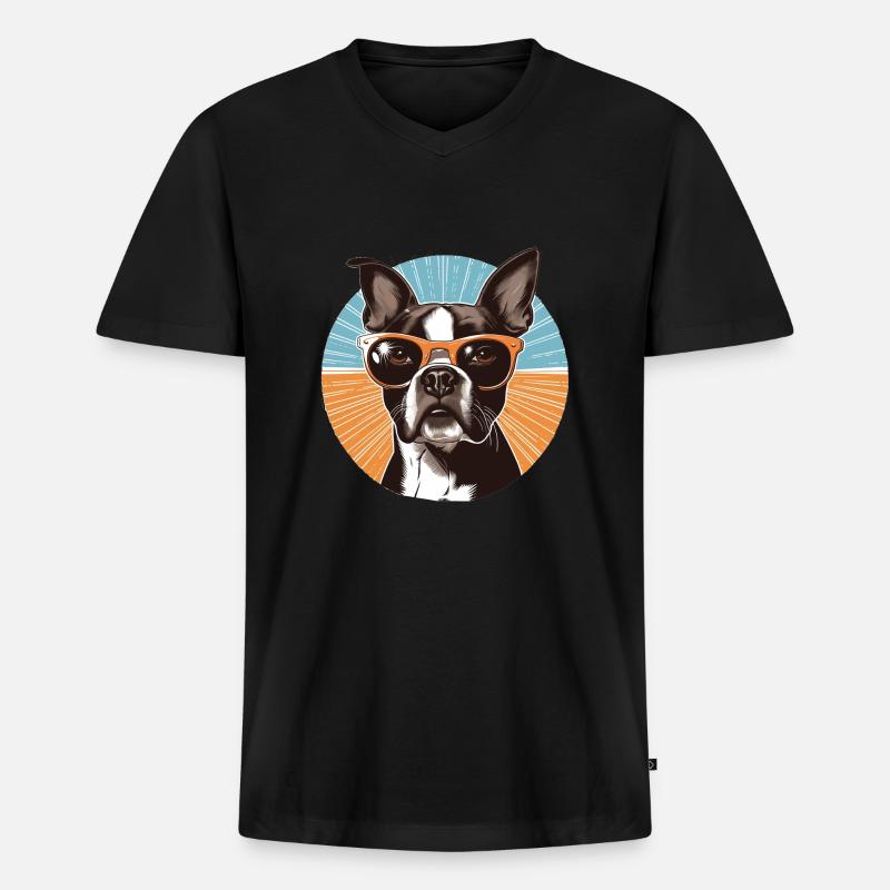 Boston Terrier - Männer Premium Bio T-Shirt mit V-Ausschnitt - Schwarz