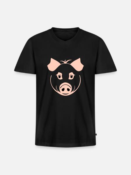 Pig in comic style - Men's Premium Organic T-shirt with V-neck - black