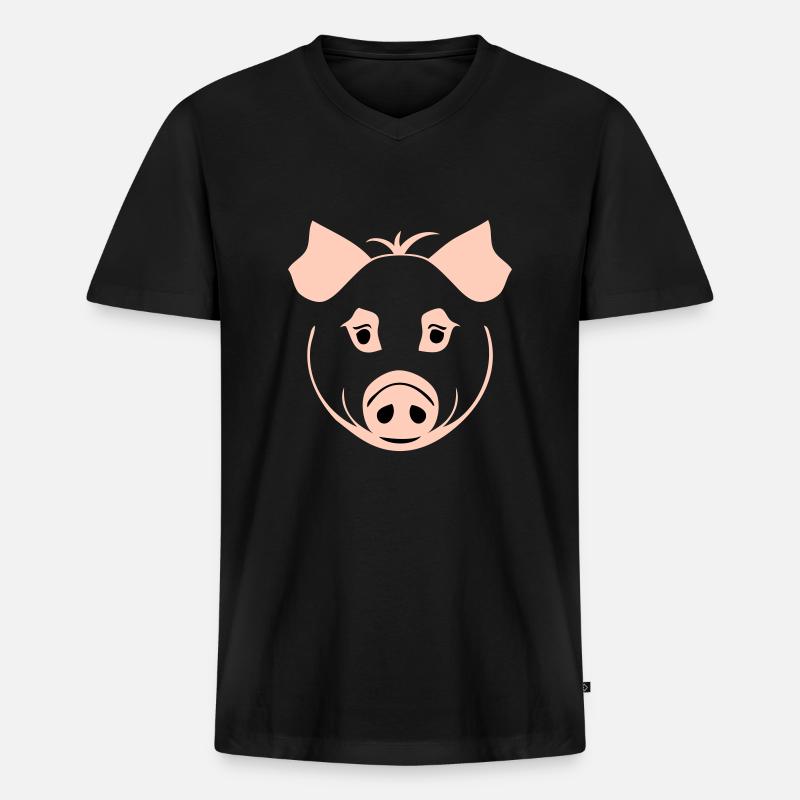 Schwein im Comic Stil - Männer Premium Bio T-Shirt mit V-Ausschnitt - Schwarz