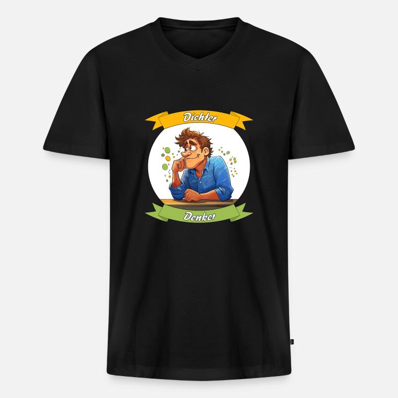 Dichter Denker - Männer Premium Bio T-Shirt mit V-Ausschnitt - Schwarz