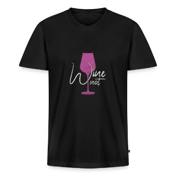 drôle de dicton de vin - T-shirt encolure en V Premium bio Homme - noir - Devant - Nico (187cm)