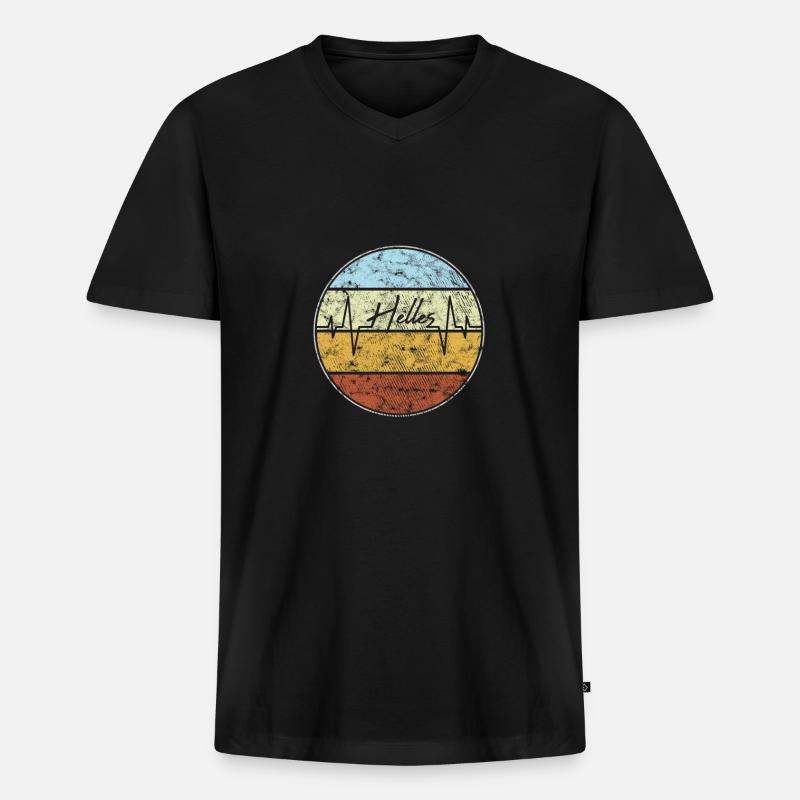 Helles Herzschlag Retro - Männer Premium Bio T-Shirt mit V-Ausschnitt - Schwarz