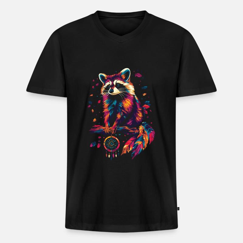 Waschbär mit Traumfänger - Männer Premium Bio T-Shirt mit V-Ausschnitt - Schwarz