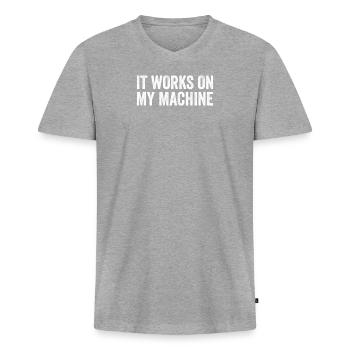 Funny programmer developer code humor quote - Men's Premium Organic T-shirt with V-neck - heather grey - Front