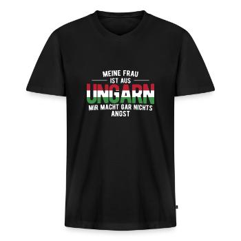 Ungarn Ungarische Flagge - Männer Premium Bio T-Shirt mit V-Ausschnitt - Schwarz - Vorne - Nico (187cm)