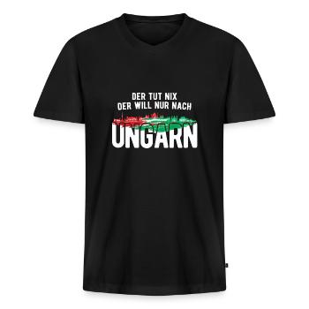 Der Will Nur Nach Ungarn Ungarische Flagge Ungarn - Männer Premium Bio T-Shirt mit V-Ausschnitt - Schwarz - Vorne - Nico (187cm)