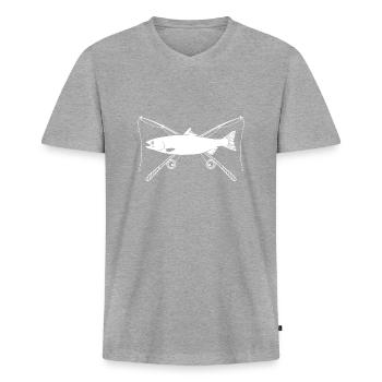 Angeln - Männer Premium Bio T-Shirt mit V-Ausschnitt - Grau meliert - Vorne