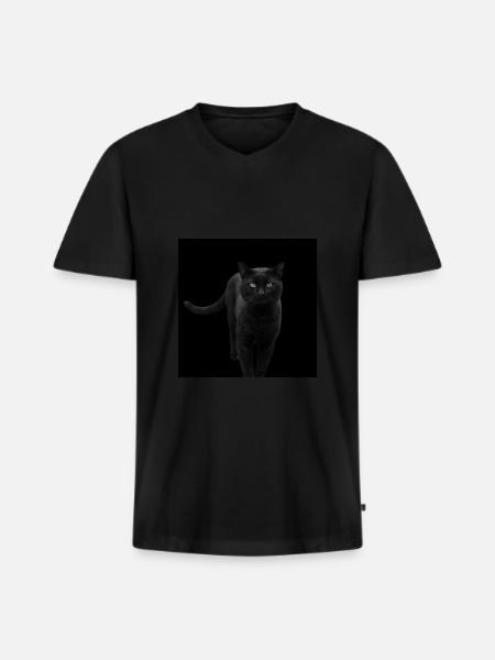 schwarze Katze Katze schwarz Katzen Geschenk - Männer Premium Bio T-Shirt mit V-Ausschnitt - Schwarz