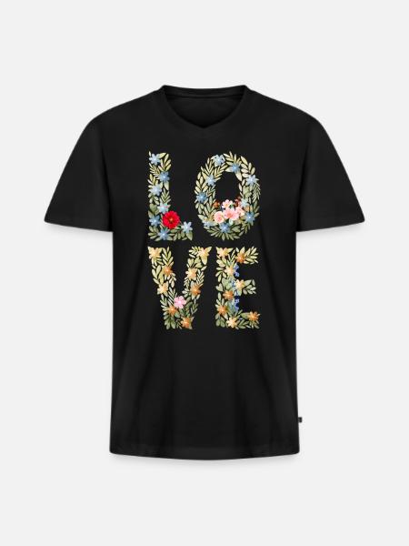 LOVE Floral Letters - Men's Premium Organic T-shirt with V-neck - black