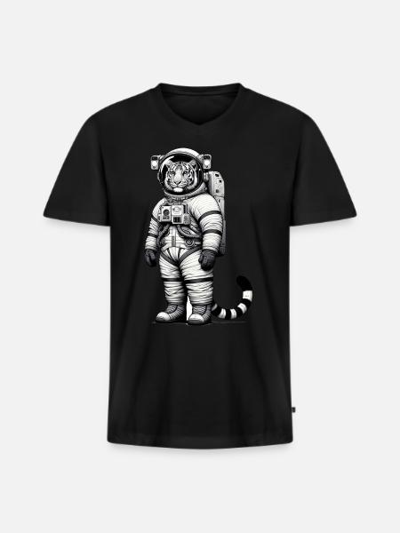 Cute Tiger Astronaut - Men's Premium Organic T-shirt with V-neck - black