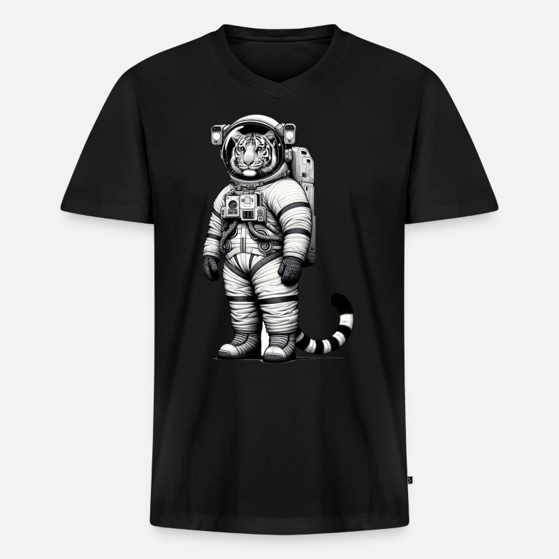 Cute Tiger Astronaut - Männer Premium Bio T-Shirt mit V-Ausschnitt - Schwarz
