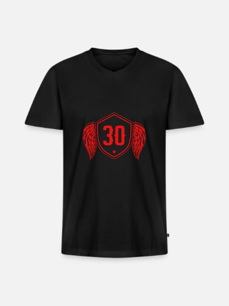 30 Zahl Wappen - Männer Premium Bio T-Shirt mit V-Ausschnitt - Schwarz