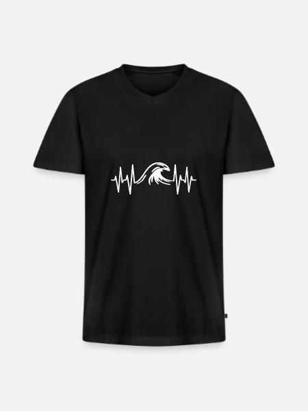 Wave Sea Heartbeat - Men's Premium Organic T-shirt with V-neck - black