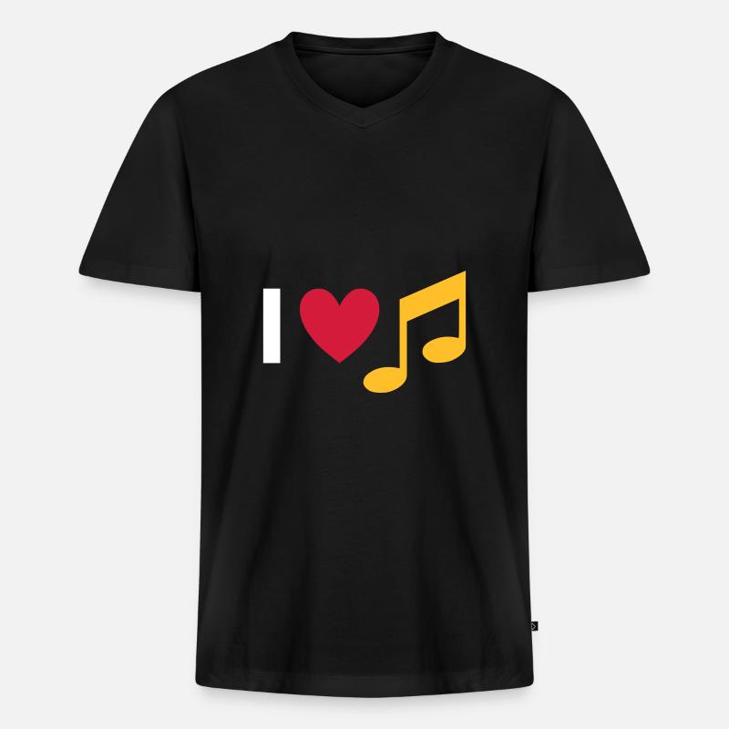 Ich liebe Musik (Herz, Note) - Männer Premium Bio T-Shirt mit V-Ausschnitt - Schwarz