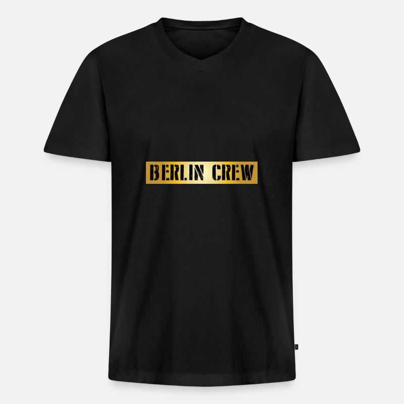 Berlin Crew - Männer Premium Bio T-Shirt mit V-Ausschnitt - Schwarz
