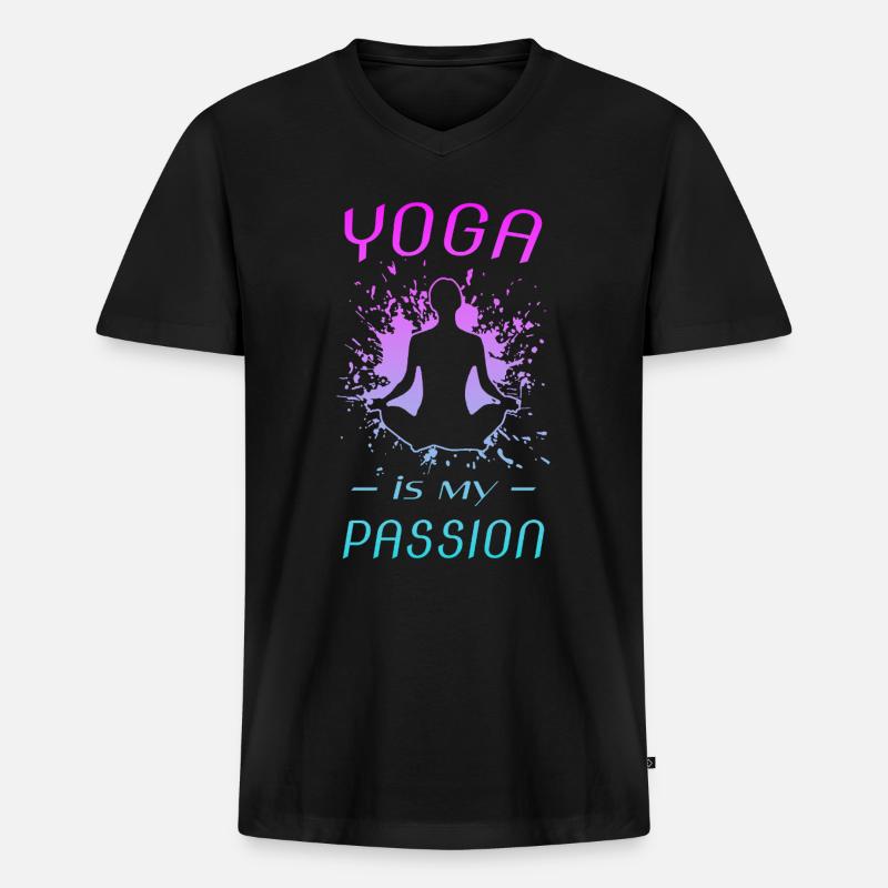 YOGA - Männer Premium Bio T-Shirt mit V-Ausschnitt - Schwarz