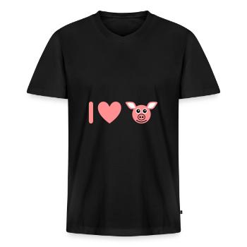 ★ Design colors changeable ★ I love pigs - Men's Premium Organic T-shirt with V-neck - black - Front - Nico (187cm)