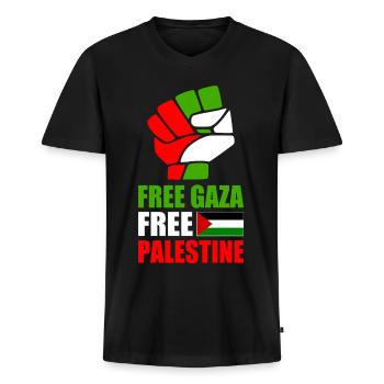 Free gaza Free palestine - T-shirt encolure en V Premium bio Homme - noir - Devant - Nico (187cm)