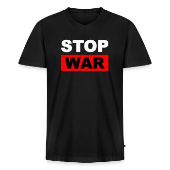 ukraine stop war - Männer Premium Bio T-Shirt mit V-Ausschnitt - Schwarz - Vorne - Nico (187cm)