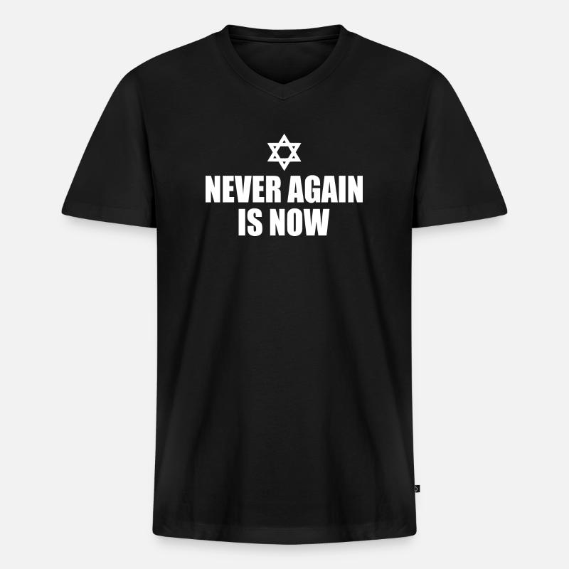 Never again is now - Männer Premium Bio T-Shirt mit V-Ausschnitt - Schwarz